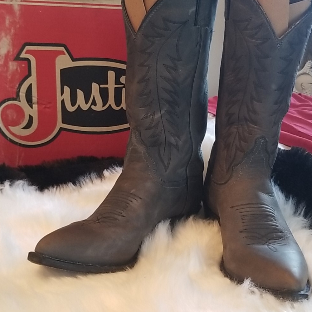 Justin gray leather boots vintage